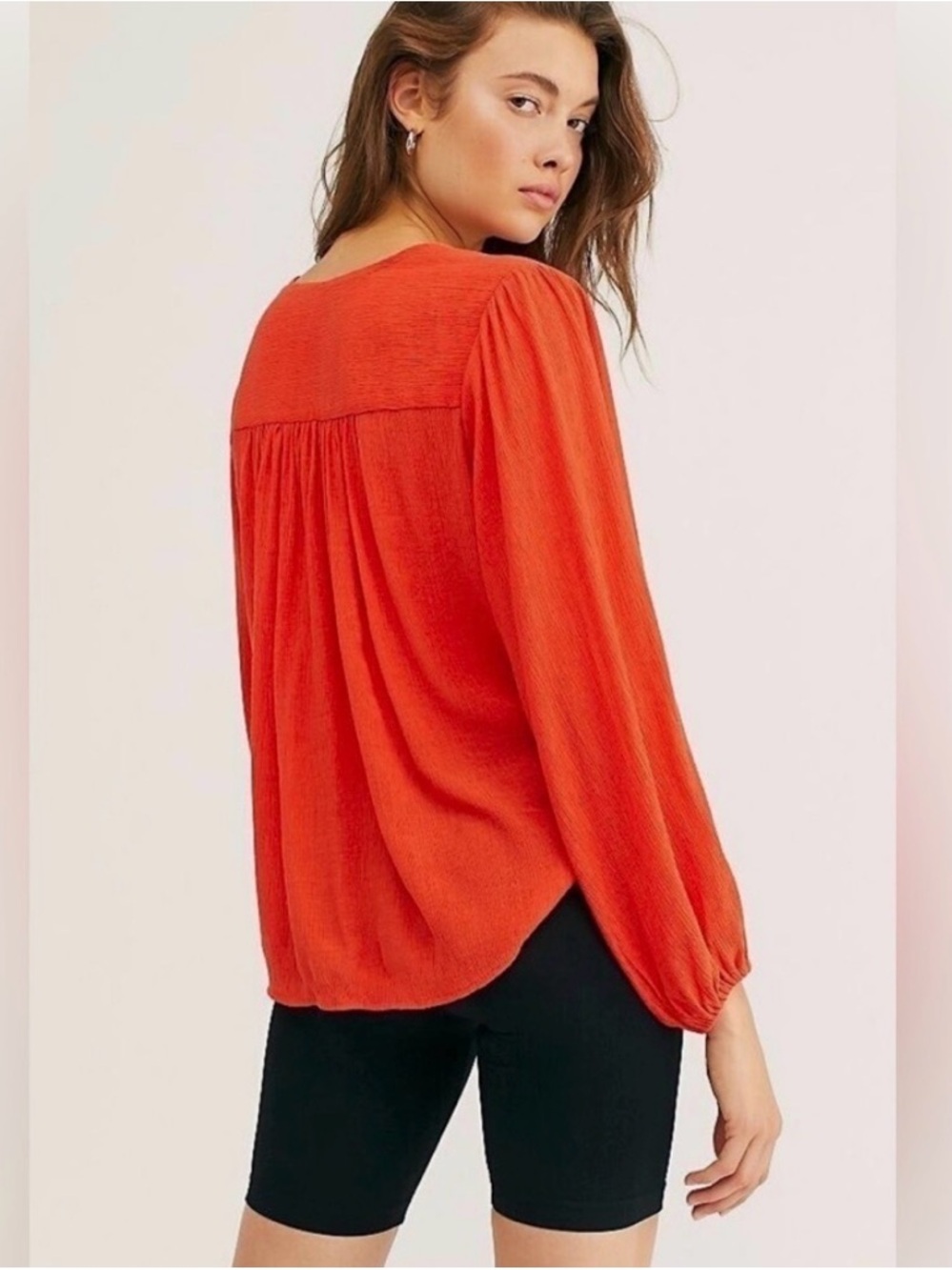 3 for 50 Free People Vibrant Red-Orange Wrap Blouse - Deep V-Neck - Picture 2 of 6